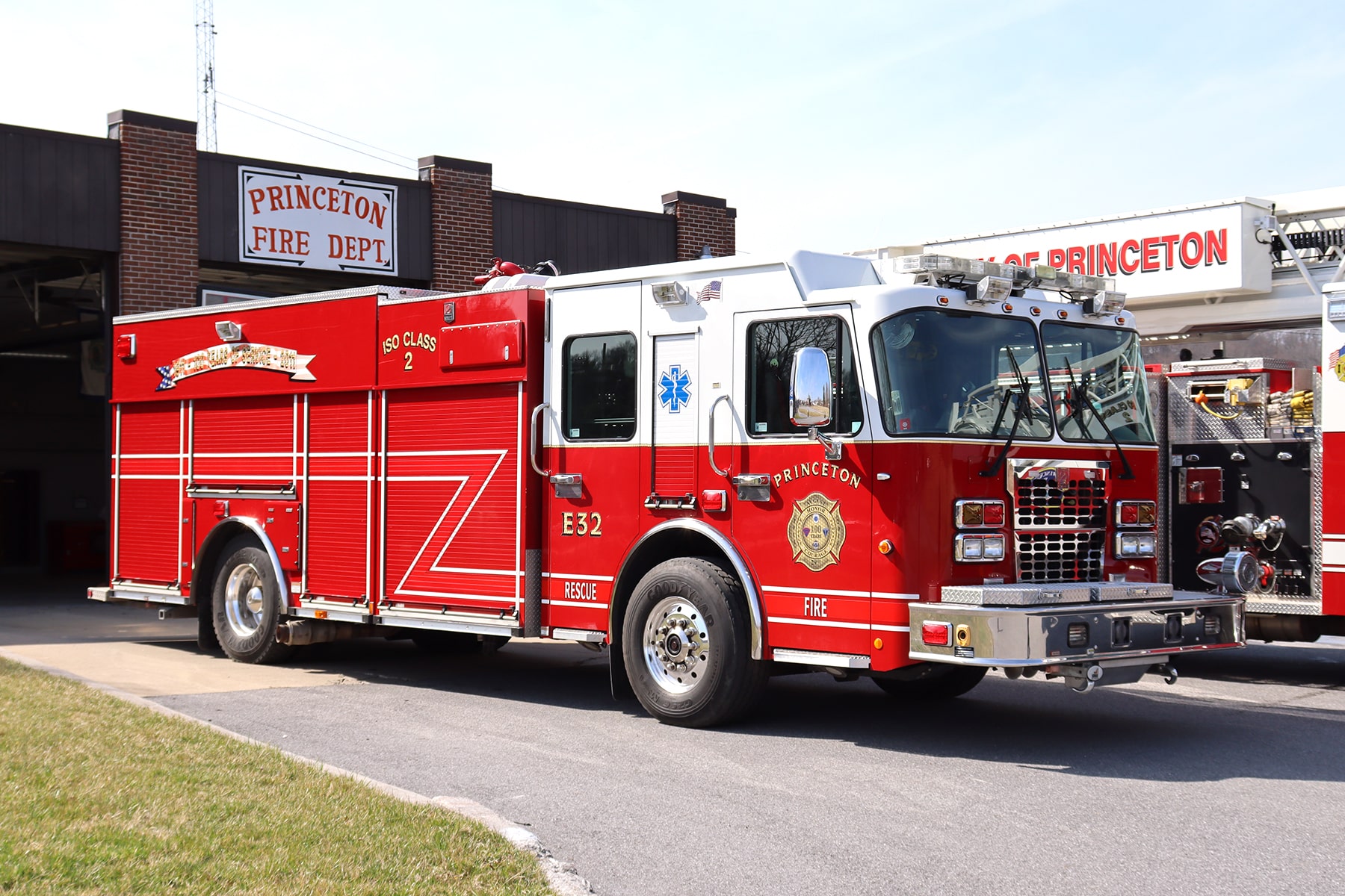 A City of Princeton fire truck in front of the fire station.